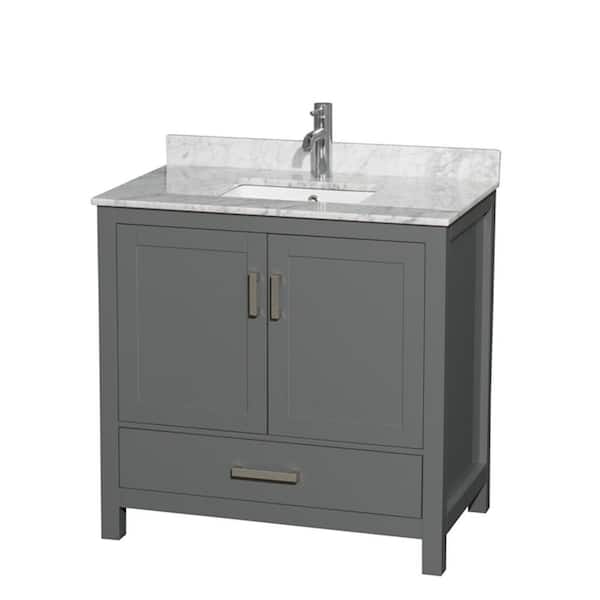 Wyndham Collection Sheffield 36 in. W x 22 in. D x 35 in. H Single Bath Vanity in Dark Gray with White Carrara Marble Top