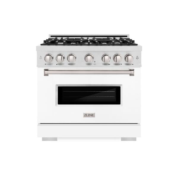 ZLINE Kitchen and Bath Classic 36 in. 6-Burner Dual Fuel Range with Convection Oven in Fingerprint Resistant Stainless Steel & Matte White Door