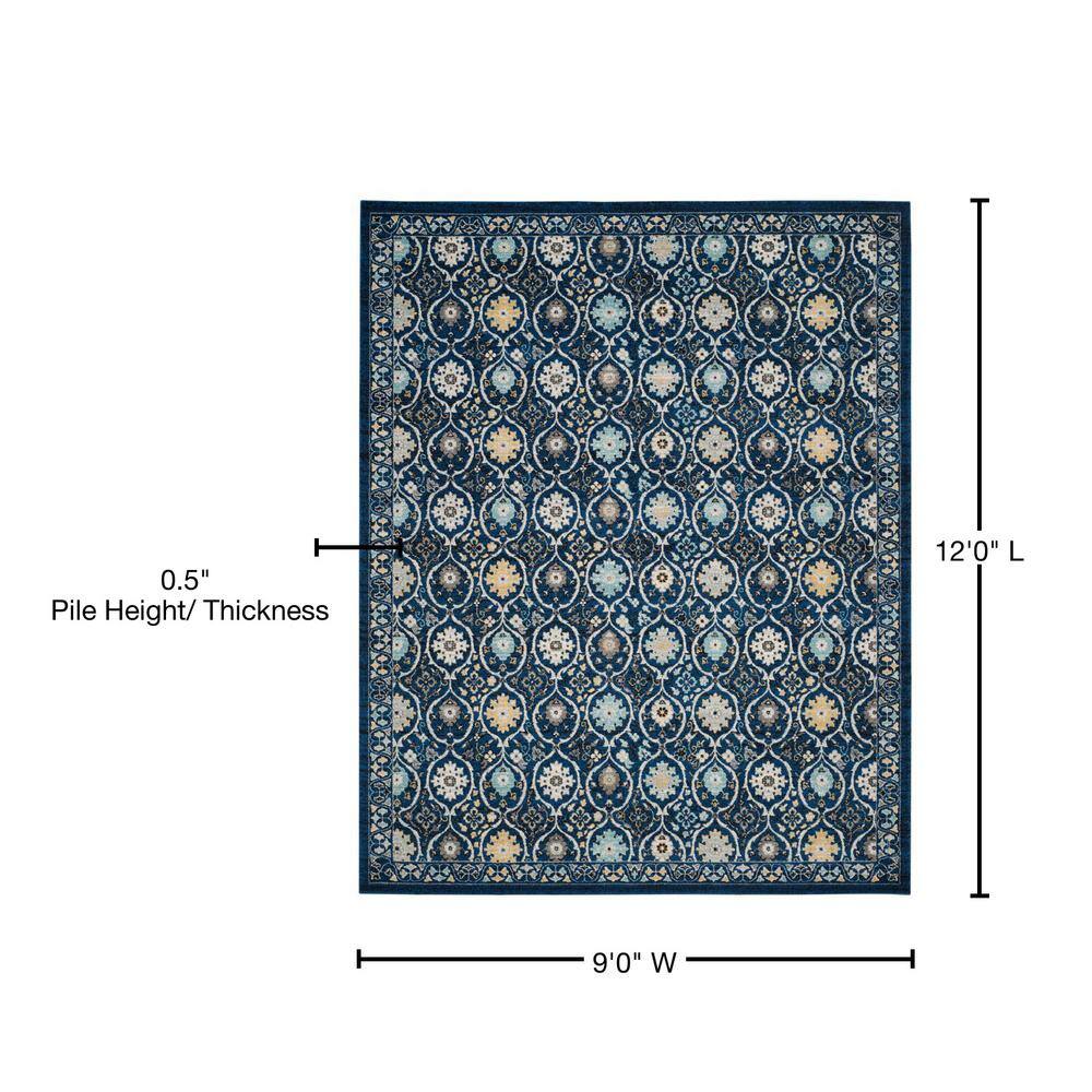 Royal Ivory Floral Motif Synthetic 9' x 12' Area Rug