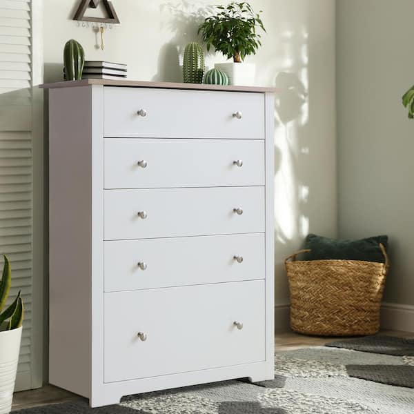 VEIKOUS 5-Drawer White Chest of Drawers with Large Drawer (39.3 in. H x ...