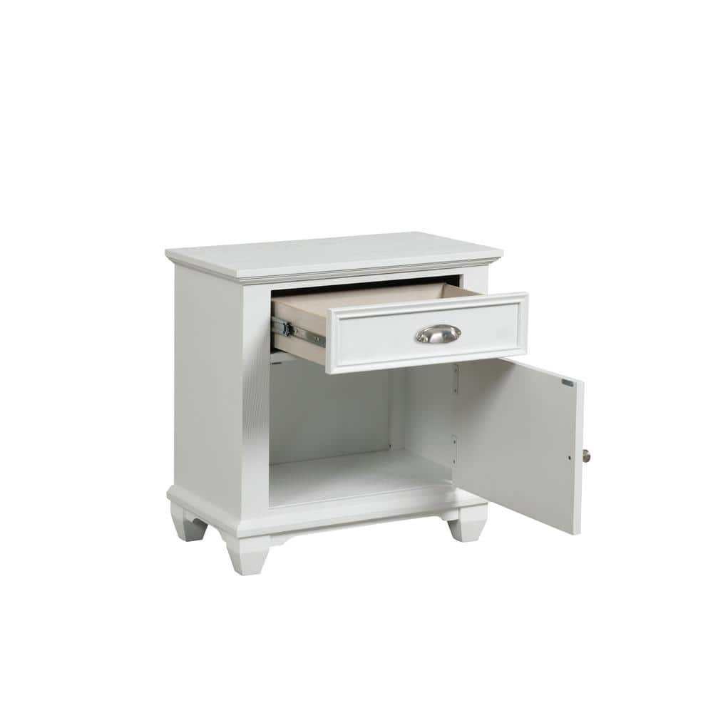 Jamestown White Brushed Acacia Wood Traditional Nightstand