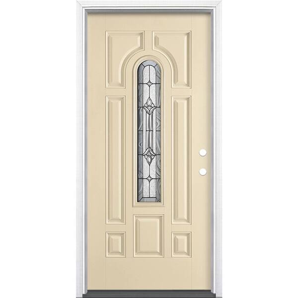 Masonite 36 in. x 80 in. Providence Center Arch Left Hand Inswing Painted Smooth Fiberglass Prehung Front Door w/ Brickmold