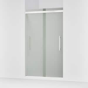 Pleat 45-48 in. W x 79 in. H Frameless Sliding Shower Door in Bright Polished Silver with 5/16 in. Thick Frosted Glass