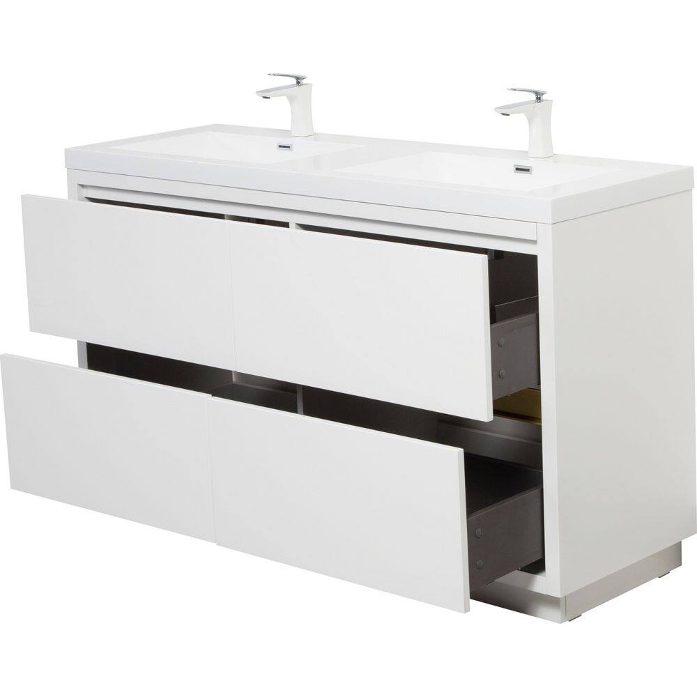 60 in. Double Sink Freestanding White Bath Vanity with White Resin Top (Assembled), Ample Storage, Invisible Handle price history on PriceWatchPro