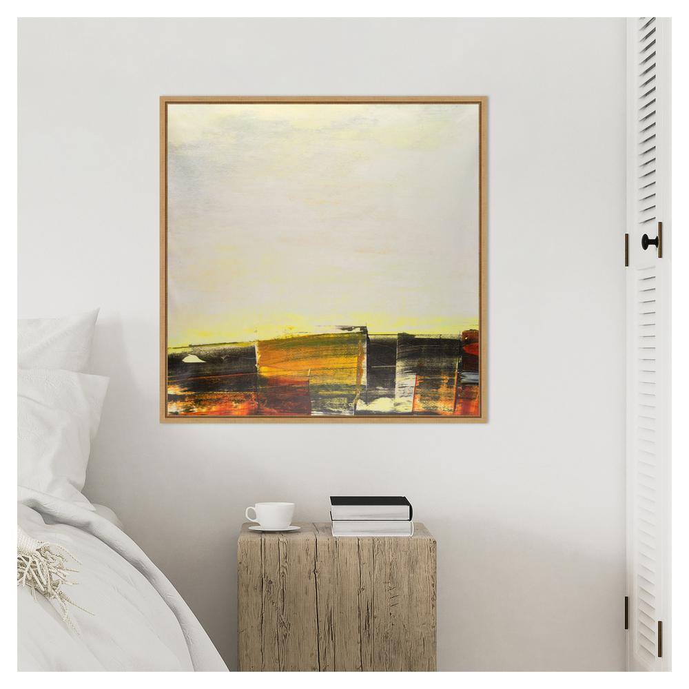 30"x30" Yellow and Orange Abstract Geometric Framed Canvas Art