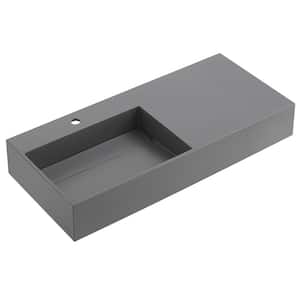 40 in. Wall-Mount or Countertop Bathroom Hidden Drain with Large Square Bowl in Matte Gray