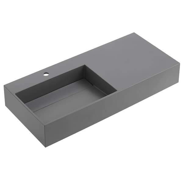 SERENE VALLEY 40 in. Wall-Mount or Countertop Bathroom Hidden Drain with Large Square Bowl in Matte Gray
