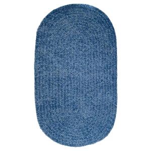 Chenille Braid Collection Smoke Blue 22" x 40" Oval 100% Polyester Reversible Solid Area Rug