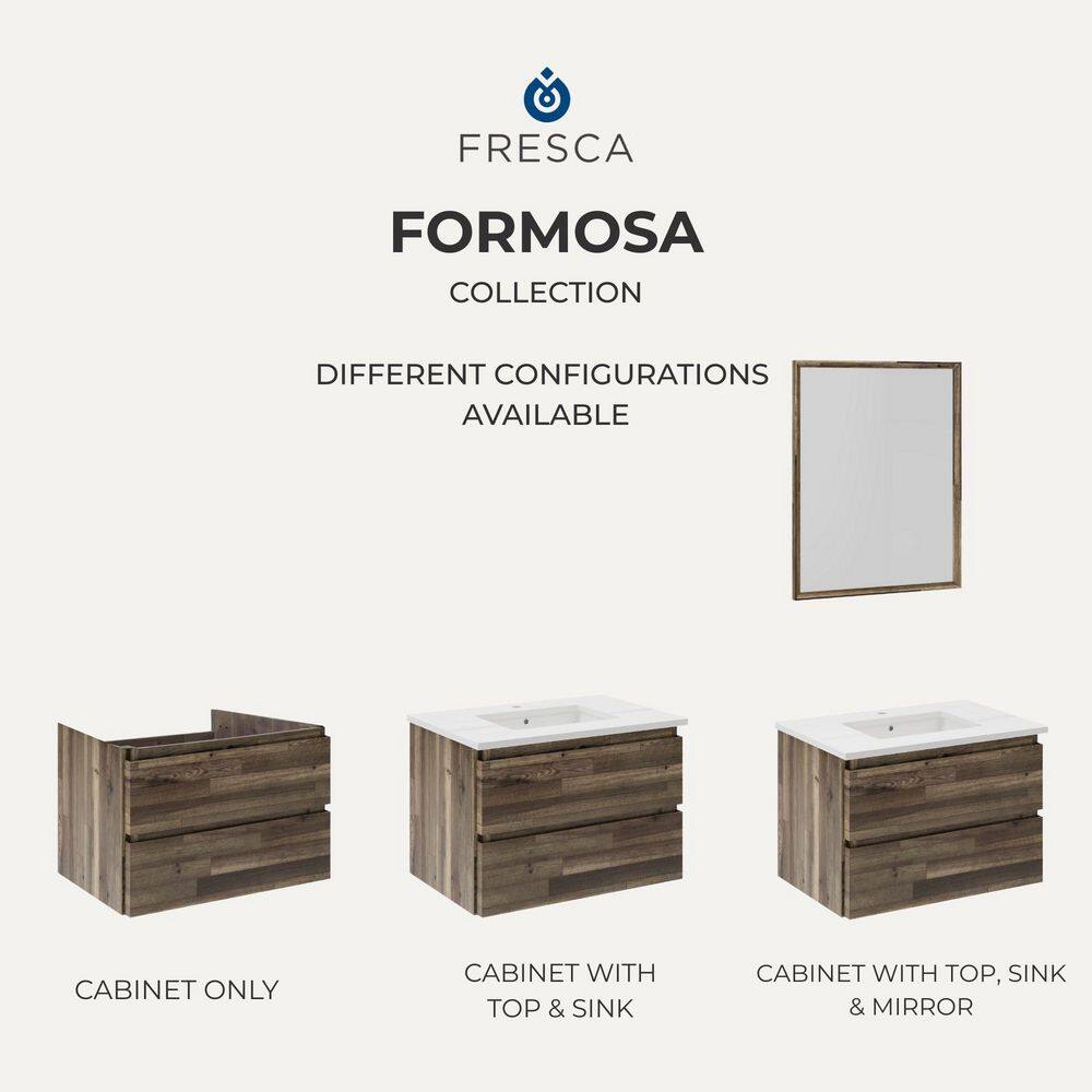 Elegant Formosa 48" Brown Quartz Wall-Mount Vanity Set with Mirror