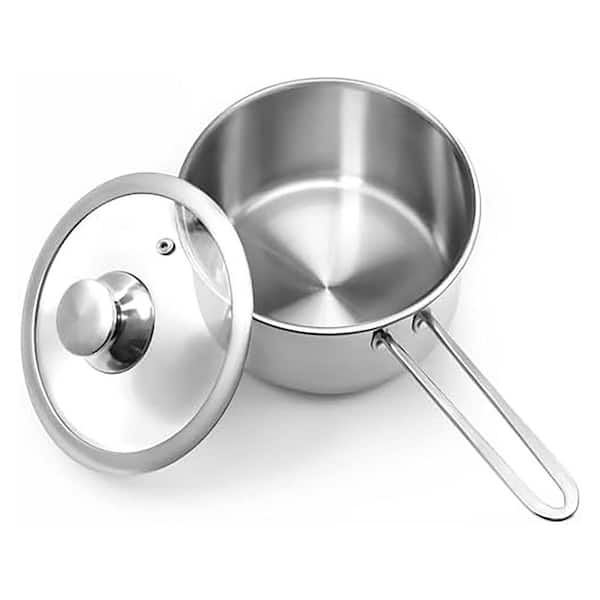 2 qt. Tri-ply Stainless Steel Saucepan with Glass Lid, Induction Compatible with All Cooktops with Handle (Silver)