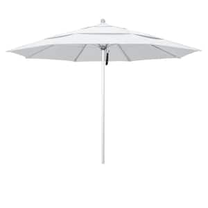 11 ft. Silver Aluminum Commercial Market Patio Umbrella with Fiberglass Ribs and Pulley Lift in White Olefin