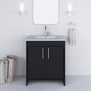 Villa 30 in. W x 18 in. D Bathroom Vanity in Black with Ceramic Vanity Top in White with White Basin