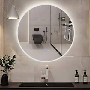 24 in. W x 24 in. H Aluminum Round Framed LED Light with 3-Color and Anti-Fog Wall Mount Bathroom Vanity Mirror