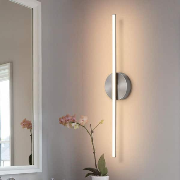 Olivia 23.8 in. 1-Light Brushed Nickel Modern LED Vanity Light Bar for Bathroom