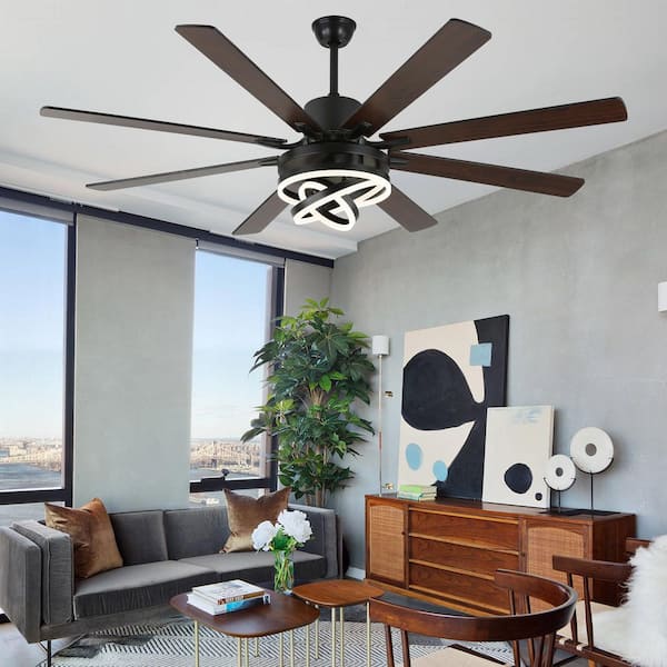 72 in. Modern Indoor Black DIY Shade Dimmable LED Ceiling Fan with Light and Remote