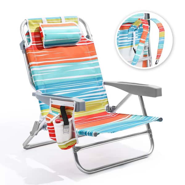 PASAMIC Tropical Style Aluminum Folding Adjustable Headrest Low Beach Chair with (1-Pack)
