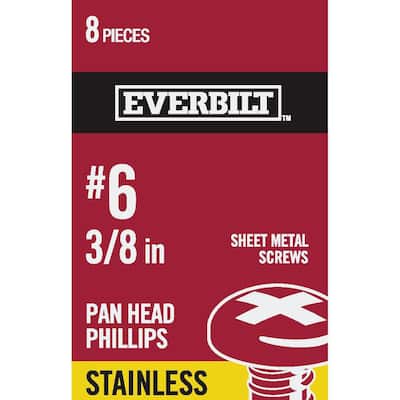 #6 x 3/8 in. Phillips Pan Head Stainless Steel Sheet Metal Screw (8-Pack)