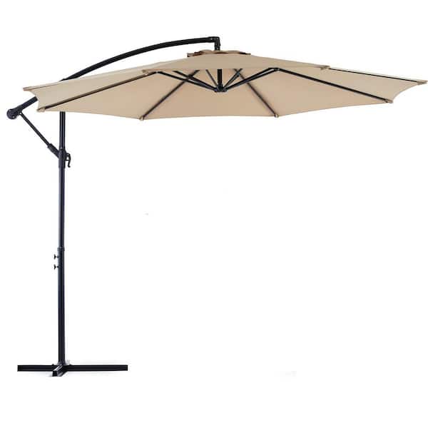 10 ft. Metal Cantilever Tilt Patio Umbrella in Khaki without Base
