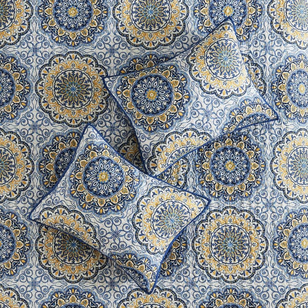 Blue and Yellow Bohemian Reversible Queen Quilt Set