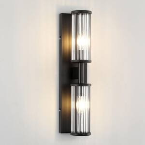 5.12 in. 2-Light Black Modern Vanity Light with Clear Glass Shades E12 Base