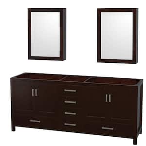 Sheffield 78.5 in. W x 21.5 in. D x 34.25 in. H Double Bath Vanity Cabinet without Top in Espresso with MC Mirrors