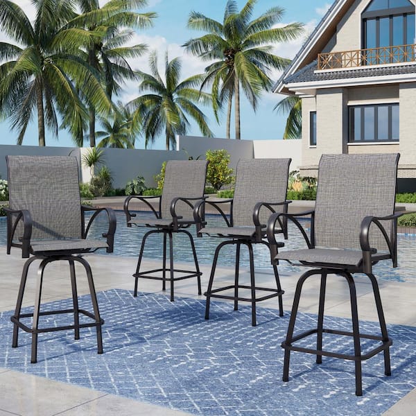 PHI VILLA Gray Swivel Metal Frame Outdoor Bar Stool (4-Pack)