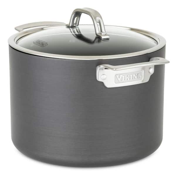 Hard Anodized 8 qt. Aluminum Nonstick Stock Pot in Dark Gray with Lid
