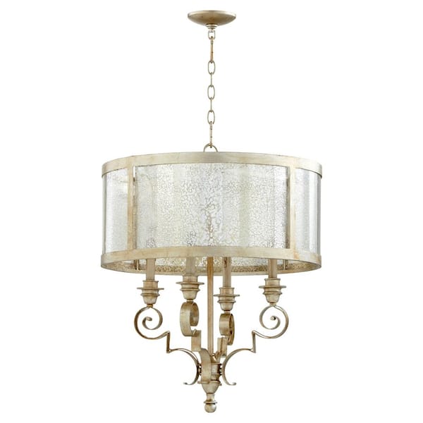 Quorum INTERNATIONAL Champlain 4-Light Aged Silver Leaf Chandelier with Vintage Champagne Glass