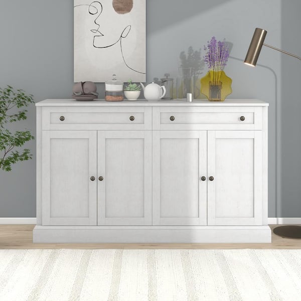 Boosicavelly Antique White and MDF 58.30 in. Sideboard with Adjustable Shelves