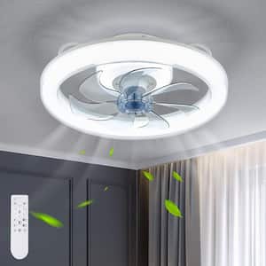 20 in. White Modern indoor Flush Mount Ceiling Fan with LED Light with App Remote Control and Dimmable Lighting