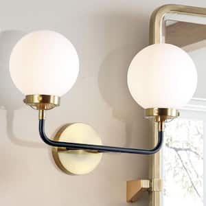 Caleb 2-Light 18 in. Brass Gold/Black Brass Wall Sconce