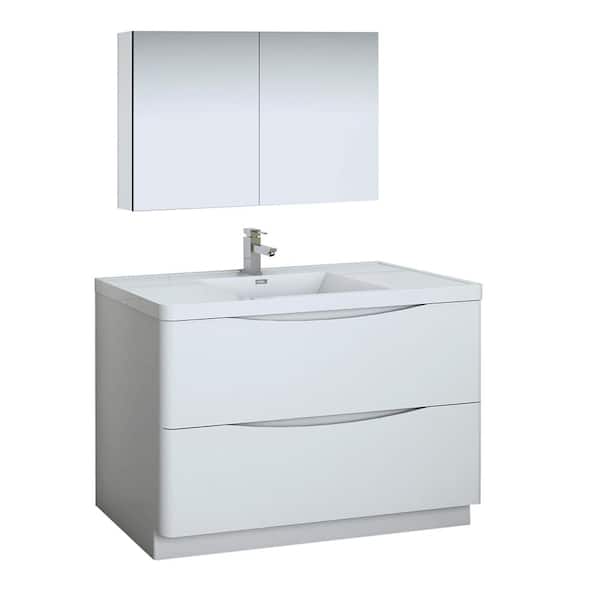 Fresca Tuscany 48 in. Modern Bathroom Vanity in Glossy White with Vanity Top in White with White Basin, Medicine Cabinet