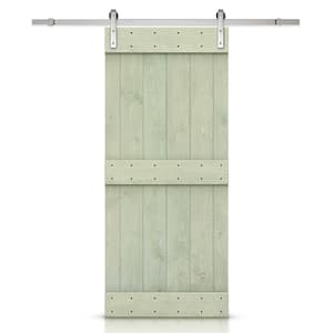 Mid-Bar Series 30 in. x 84 in. Pre-Assembled Sage Green Stained Wood Interior Sliding Barn Door with Hardware Kit