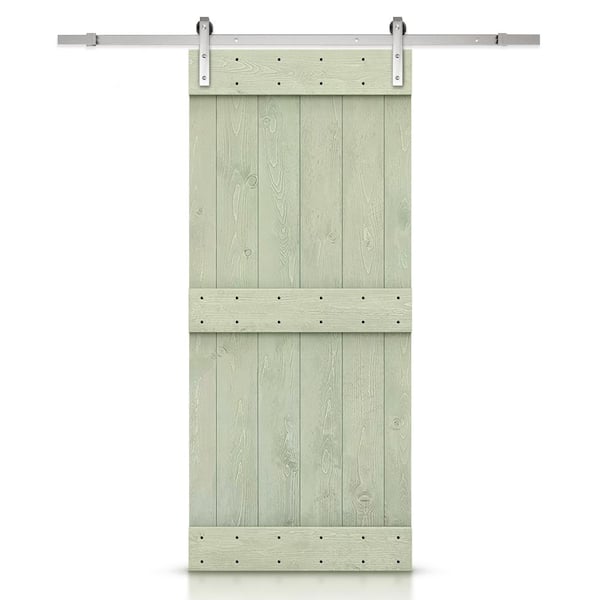 CALHOME Mid-Bar Series 36 in. x 84 in. Pre-Assembled Sage Green Stained Wood Interior Sliding Barn Door with Hardware Kit