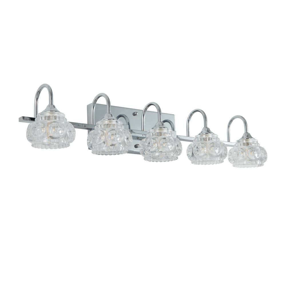 Makeup 29.1 in. 5-Light LED Vanity Light with Lights and Mirror, 4 Drawers, Brushed Nickel -  Jushua, W1340P206725