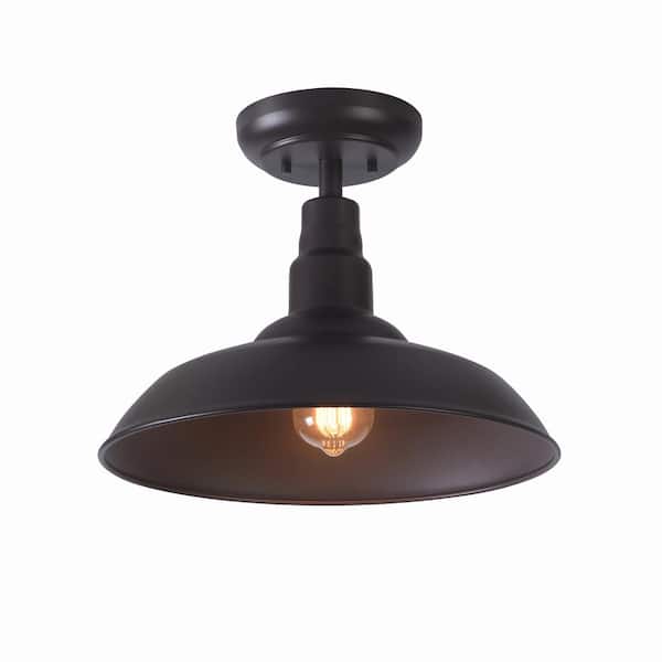 Home Decorators Collection Bell Ridge 14 in. 1-Light Brown Semi-Flush Mount