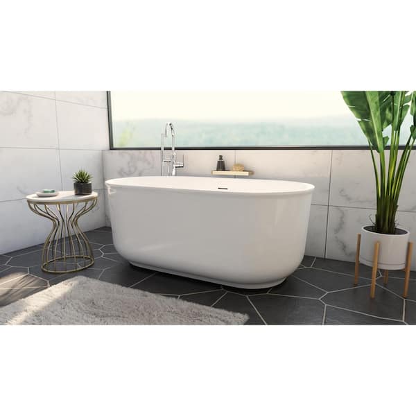DreamLine Alliance Pro 67 in. x 31.5 in. Acrylic Freestanding Soaking Bathtub in White with Center Drain in Brushed Nickel