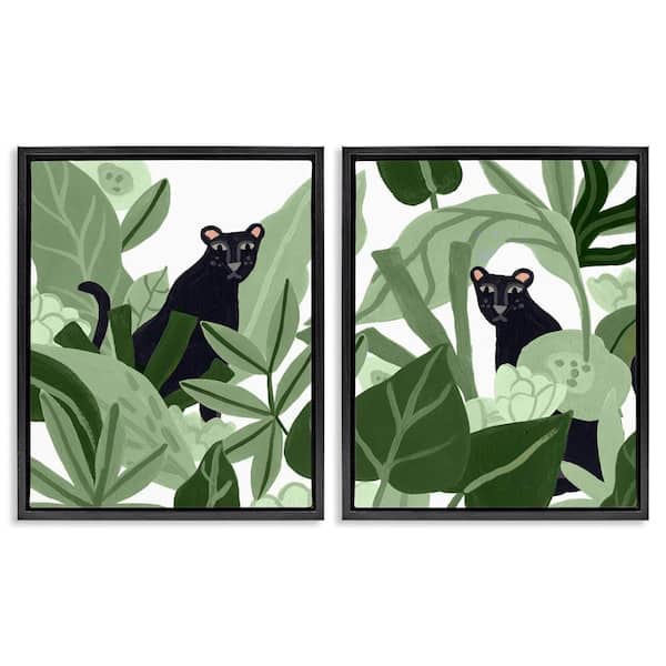 Panthers Among Tropics by June Erica Vess 2 Pieces Black Floater Frame Animal Graphic Art Print 31 in. x 25 in.