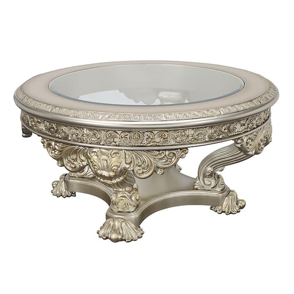 Acme Furniture Danae 47 in. Champagne and Gold Finish Round Glass Coffee Table