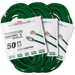 50 ft. 10 Gauge/3 Conductors SJTW Indoor/Outdoor Extension Cord with Lighted End Green (3-Pack)