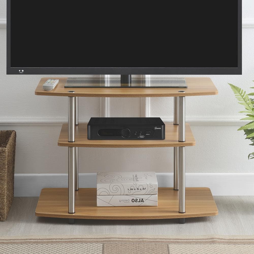 Black Particle Board and Stainless Steel 32" TV Stand with Cabinet