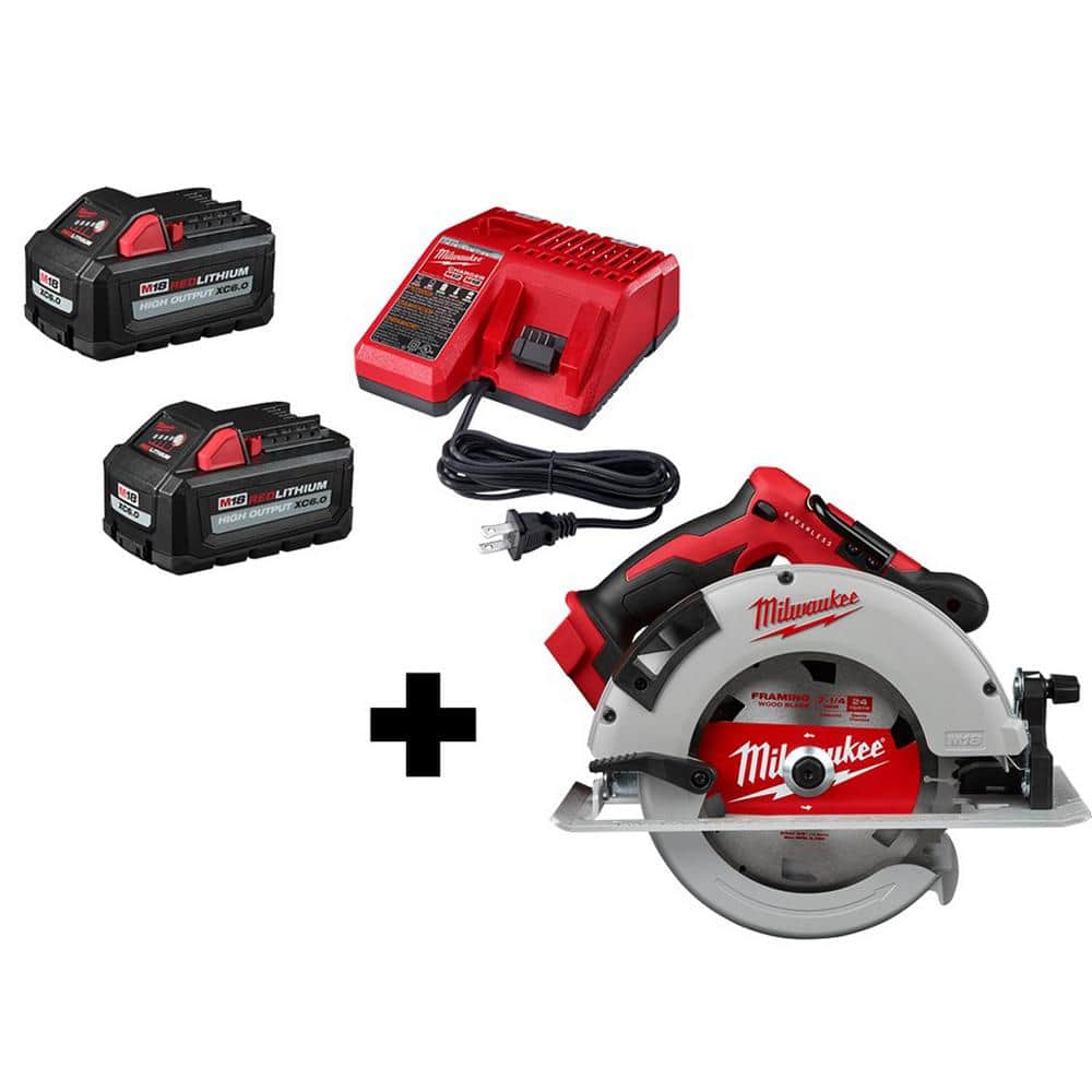 MILWAUKEE M18 18V Lithium-Ion Brushless Cordless 7-1/4 in. Circular Saw with (2) 6.0 Ah Batteries and Charger (2631-20-4)