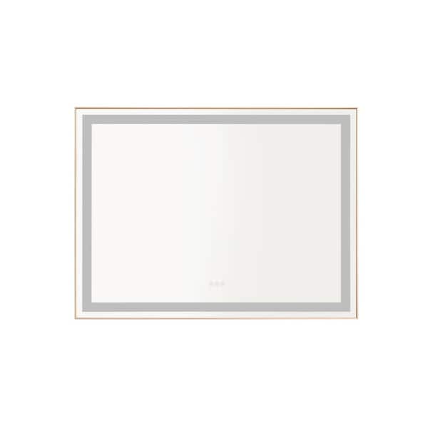taholi 48 in. W x 36 in. H Large Rectangular Framed Wall Mounted Anti-Fog Bathroom Vanity Mirror in Gold