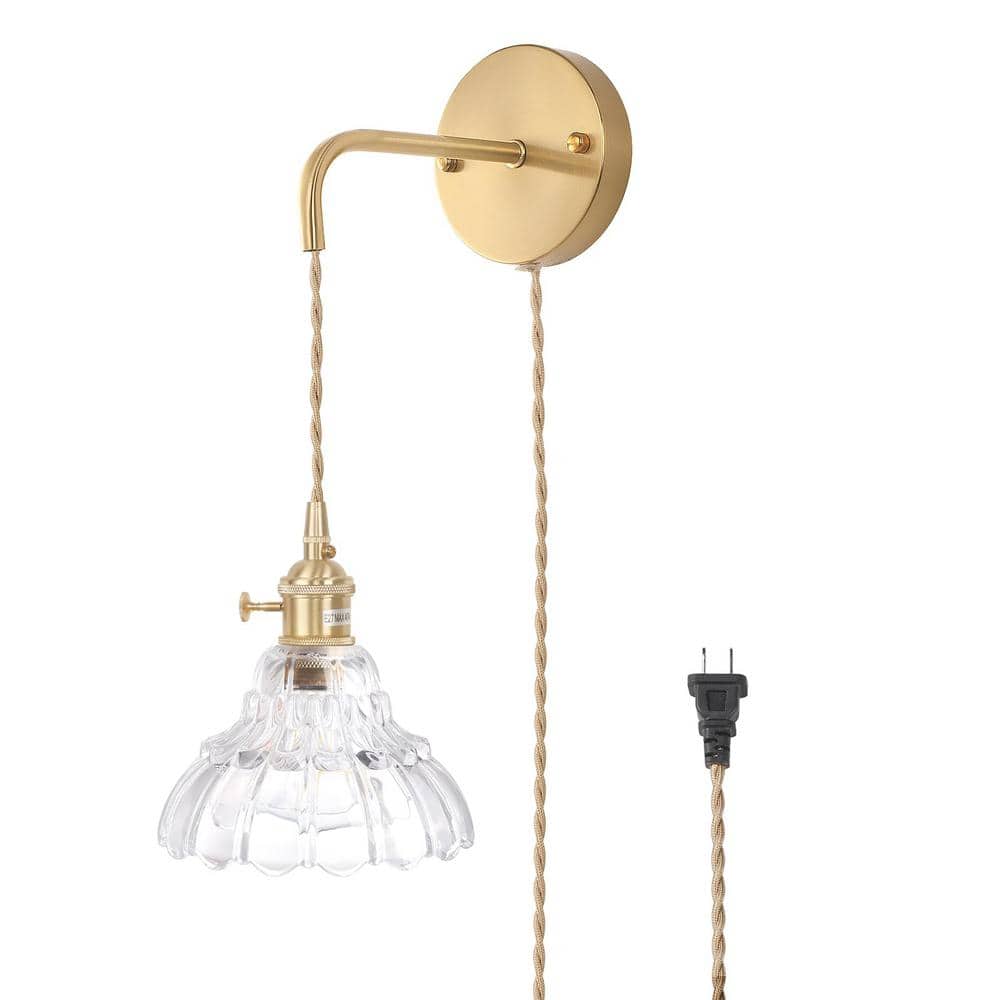 Retro 4.72 in. 1 Light Gold Plug-in Vintage Smart Home Wall Sconce with Lil