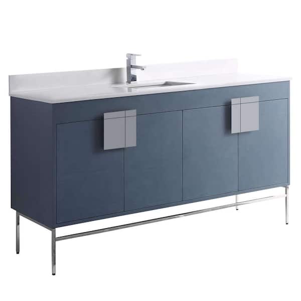FINE FIXTURES 60 in. W x 20.47 in. D x 33.5 in. H Bath Vanity in French Blue with Phoenix Stone Vanity Top in White