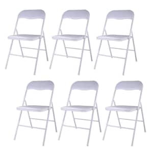 White Plastic Stackable Folding Chairs with Padded Cushion Seat(Set of 6)
