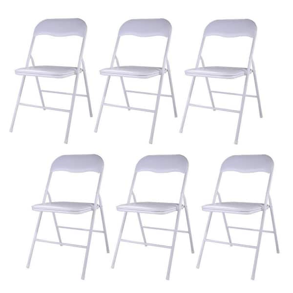 Amucolo White Plastic Stackable Folding Chairs with Padded Cushion Seat(Set of 6)
