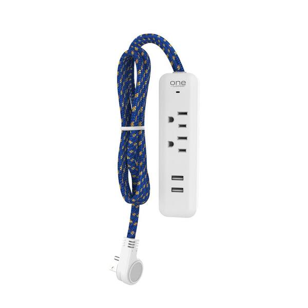 ProMounts 2-Outlet 2-USB Surge Protector Strip with Blue and Gold Braided Cable