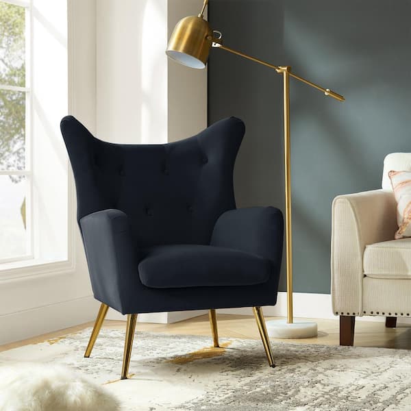 Jacob Black Tufted Accent Wingback Chair with Golden Base