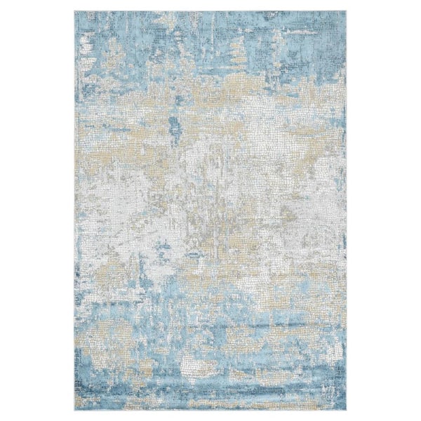 5 ft. x 8 ft. Gold Sky Blue And Ivory Abstract Area Rug